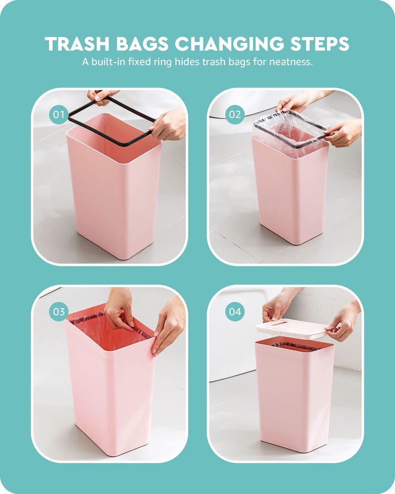 Baffect Small Trash Can with Lid Waste Basket Bathroom Garbage Can Dorm Room Essentials for Bedroom, Office, College-2.1 Gallon (Pink) - Image 4
