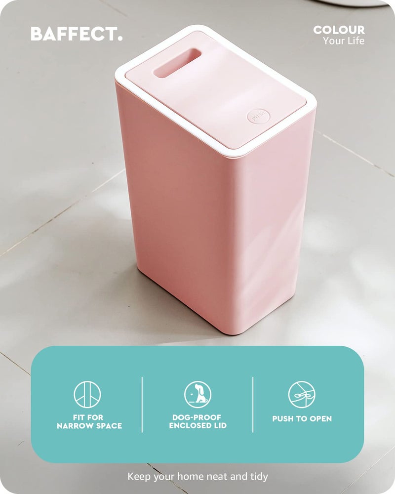 Baffect Small Trash Can with Lid Waste Basket Bathroom Garbage Can Dorm Room Essentials for Bedroom, Office, College-2.1 Gallon (Pink) - Image 2