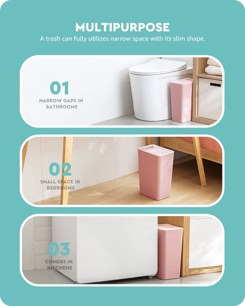 Baffect Small Trash Can with Lid Waste Basket Bathroom Garbage Can Dorm Room Essentials for Bedroom, Office, College-2.1 Gallon (Pink) - Image 5
