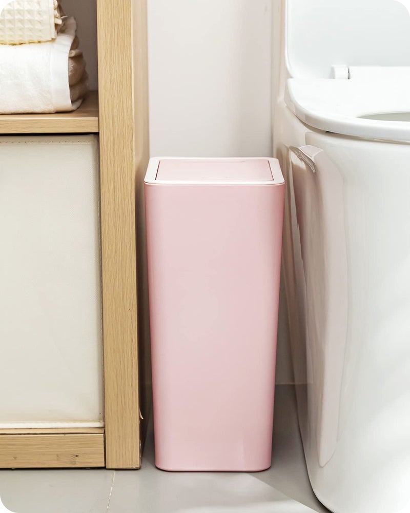 Baffect Small Trash Can with Lid Waste Basket Bathroom Garbage Can Dorm Room Essentials for Bedroom, Office, College-2.1 Gallon (Pink) - Image 1