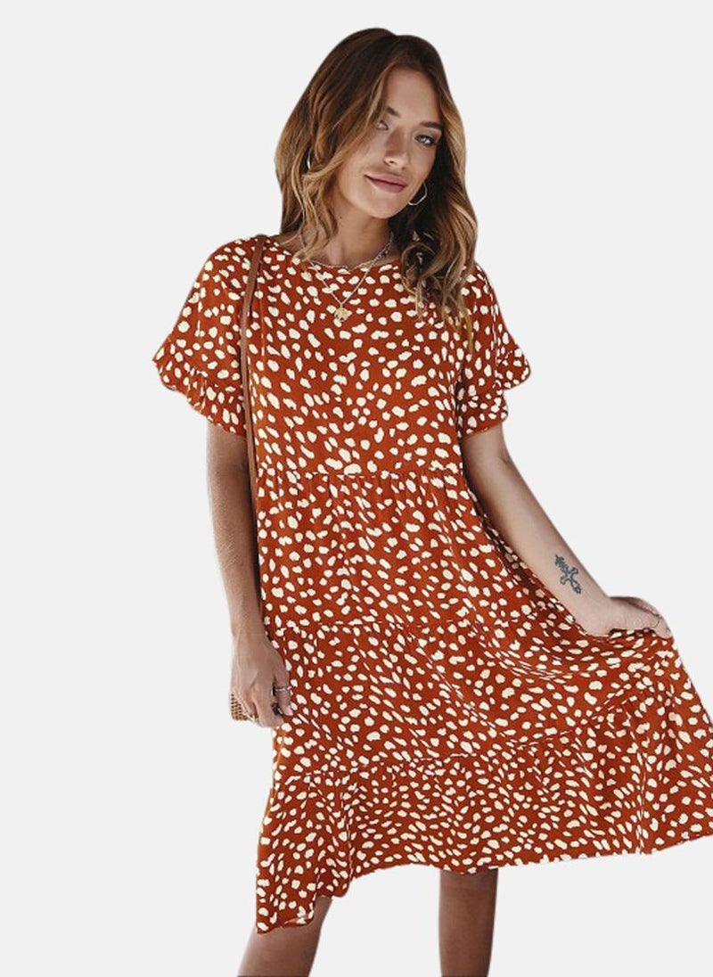 يونيكي - Brown Printed A-Line Midi Dress - Image 1