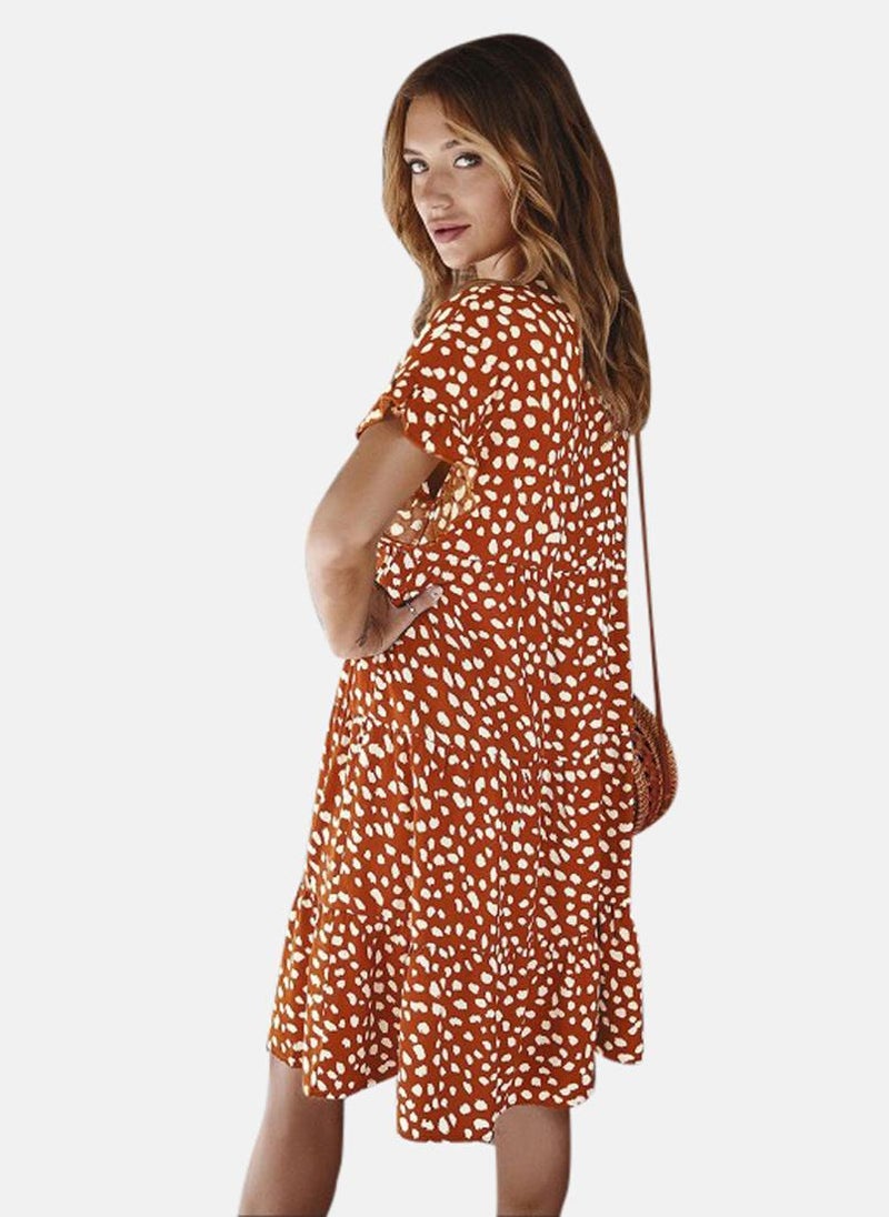 يونيكي - Brown Printed A-Line Midi Dress - Image 1