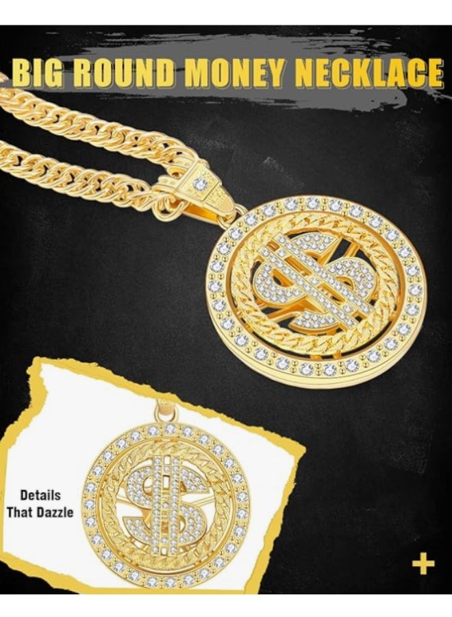 سلسلة عنق ذهبية مع رمز الدولار، قلادة هيب هوب للرجال، 30 بوصة (قابلة للدوران) - Image 3