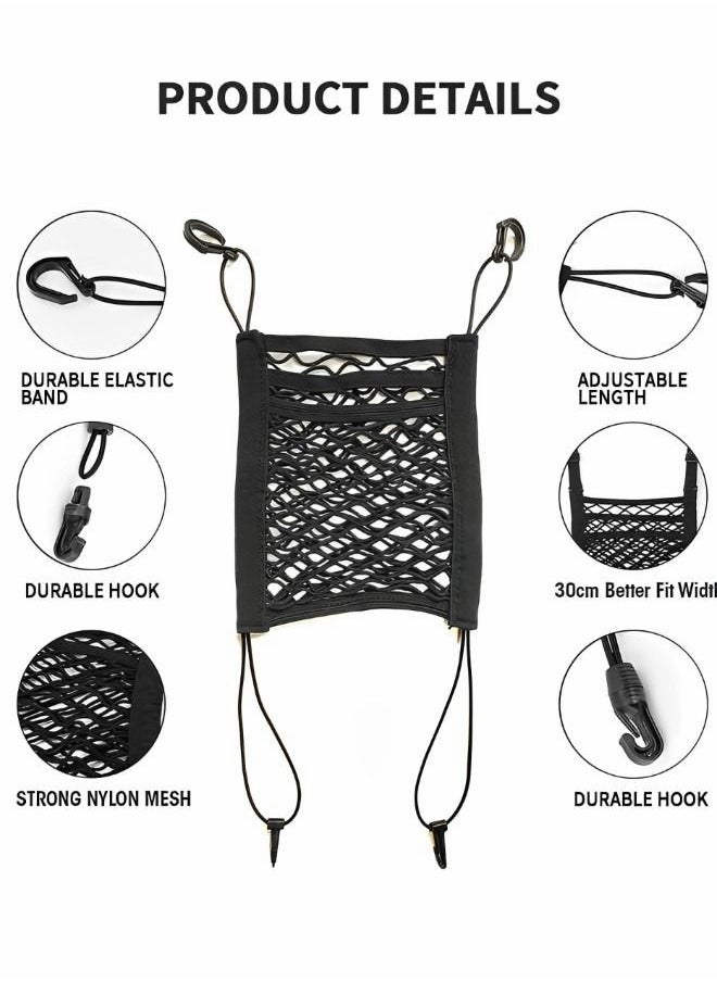 GROIC 3-Layer Car Mesh Organizer,Seat Back Net Bag, Barrier of Backseat Pet Kids,Cargo Tissue Purse Holder, Driver Storage Netting Pouch,Universal Car Net Pocket Between Seats,Automotive Supplies  - Image 2