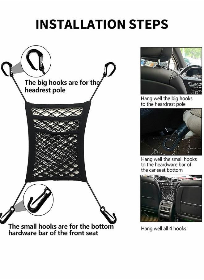 GROIC 3-Layer Car Mesh Organizer,Seat Back Net Bag, Barrier of Backseat Pet Kids,Cargo Tissue Purse Holder, Driver Storage Netting Pouch,Universal Car Net Pocket Between Seats,Automotive Supplies  - Image 4