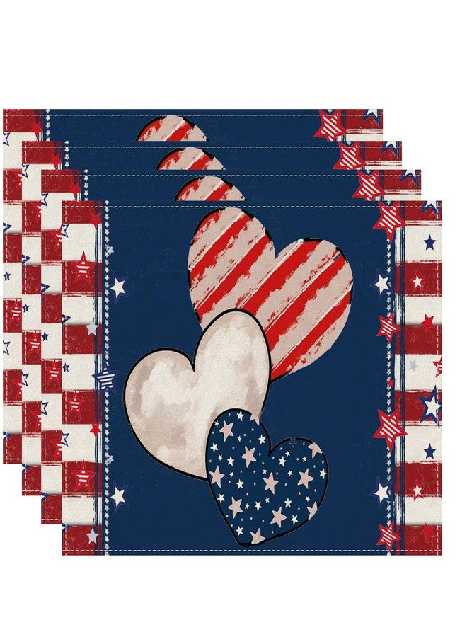 ZAEW Heart Stripe Stars 4th of July Placemats Set of 4 12x18 Inch Patriotic America Memorial Day Independence Day Table Decorations Cloth Table Mats - Image 1