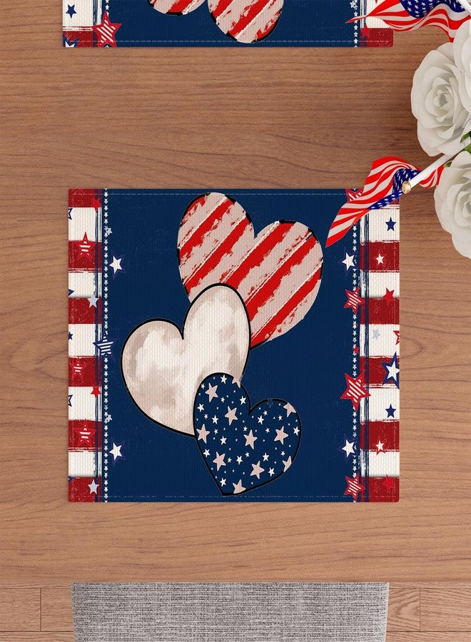 ZAEW Heart Stripe Stars 4th of July Placemats Set of 4 12x18 Inch Patriotic America Memorial Day Independence Day Table Decorations Cloth Table Mats - Image 2