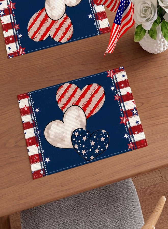 ZAEW Heart Stripe Stars 4th of July Placemats Set of 4 12x18 Inch Patriotic America Memorial Day Independence Day Table Decorations Cloth Table Mats - Image 3