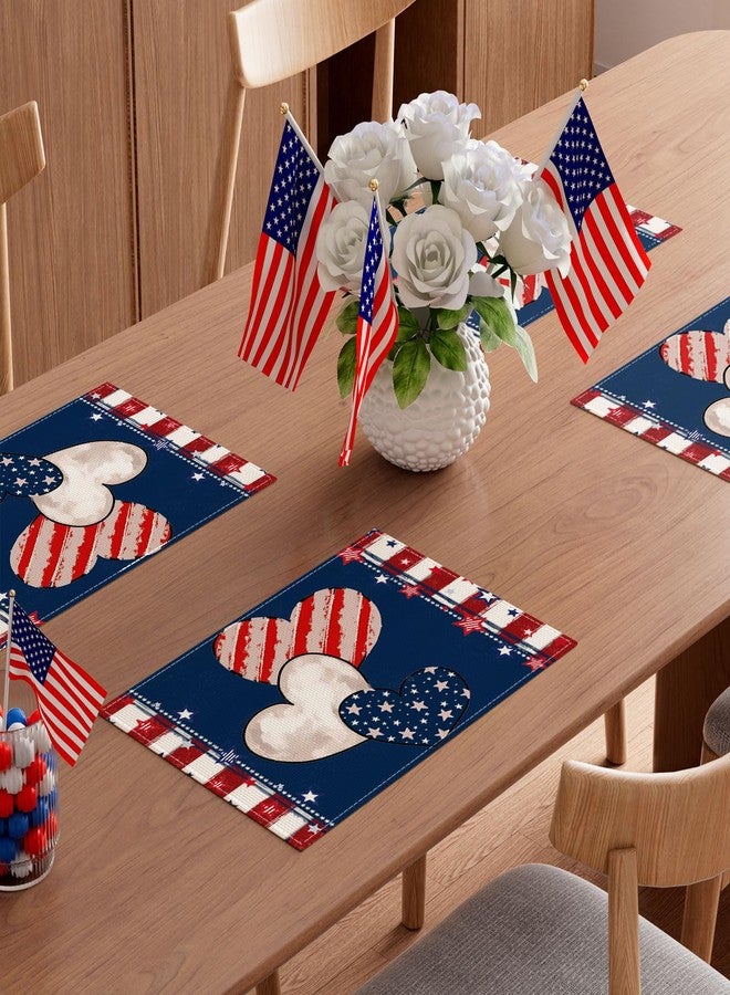 ZAEW Heart Stripe Stars 4th of July Placemats Set of 4 12x18 Inch Patriotic America Memorial Day Independence Day Table Decorations Cloth Table Mats - Image 4