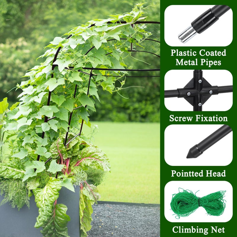 AlisisFores Garden Arch Trellis for Climbing Plants Outdoor 7.2 ft Height Large Tunnel Trellis Support for Vegetables Plant Cucumber Trellis for Garden Raised Bed, Black - Image 4