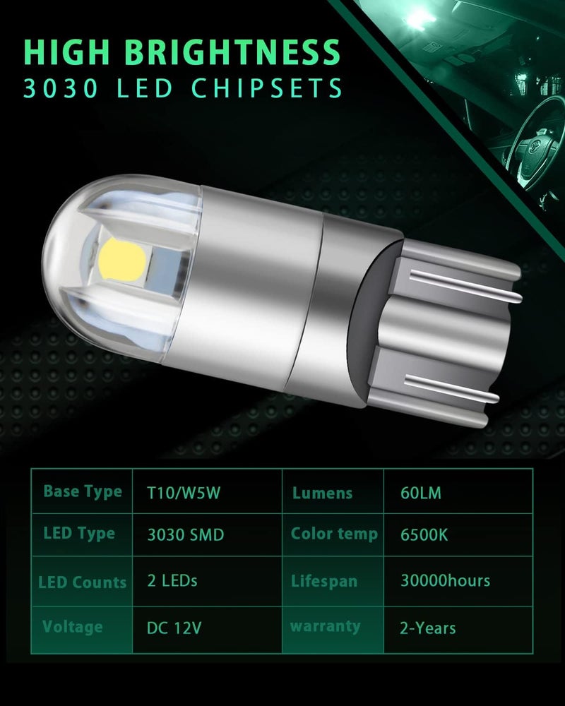 GLL 10pcs White T10 501 LED Bulb 2-SMD 3030 W5W 194 168 2825 Wedge Light for Car Interior - Image 3