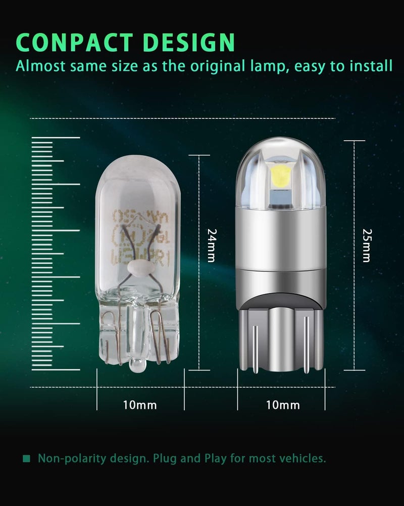 GLL 10pcs White T10 501 LED Bulb 2-SMD 3030 W5W 194 168 2825 Wedge Light for Car Interior - Image 2