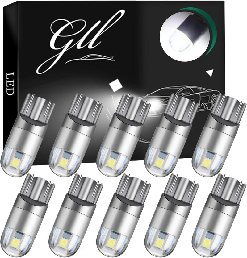 GLL 10pcs White T10 501 LED Bulb 2-SMD 3030 W5W 194 168 2825 Wedge Light for Car Interior - Image 1
