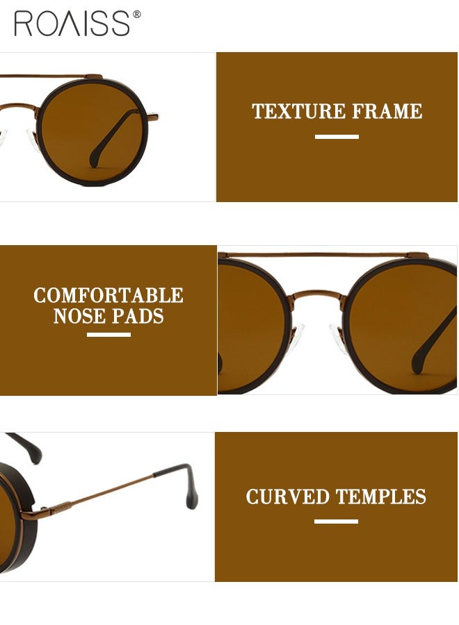 رويس نظارة شمسية دائرية رجالية، نظارة الشمس الواقية من الأشعة فوق البنفسجية 400 بإطار من السبيكة، ظلال شمس مضادة للوهج عصرية للرجال مناسبة للقيادة وصيد الأسماك والسفر، بعدسة بنية - Image 5