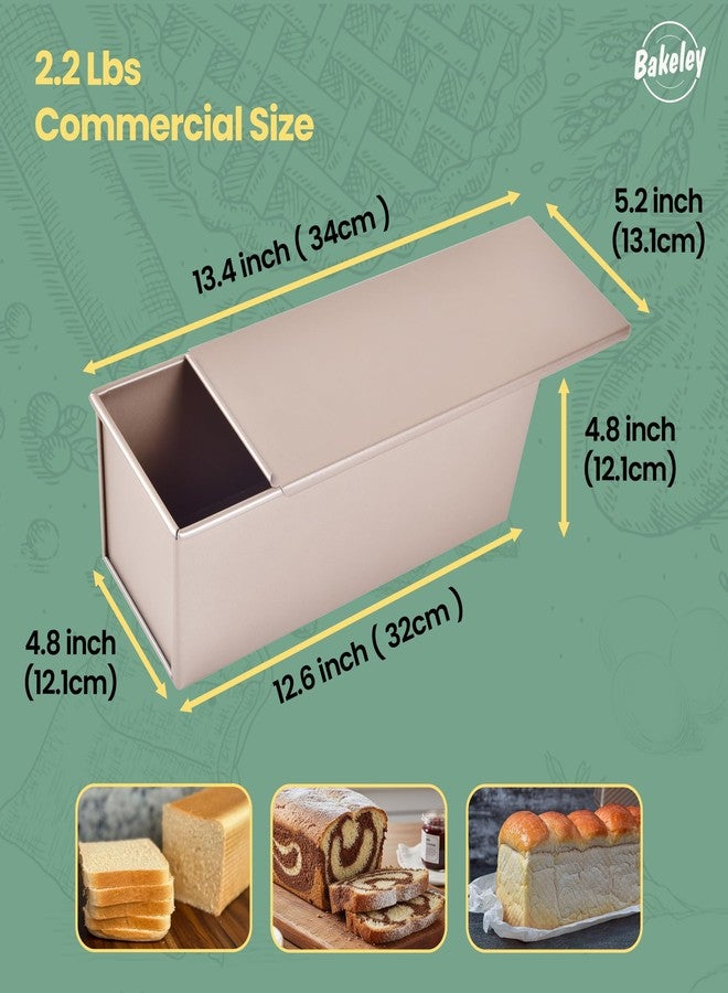 Bakeley Commercial Pullman Loaf Pan with Lid, 2.2Lb Dough Capacity Non-stick Rectangle Flat Toast Box for Oven Baking 13.6"×5.4"×4.7"(Champagne Gold) - Image 2