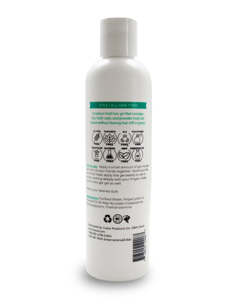 Cleure Lightweight Hair Styling Gel - Hypoallergenic, Fragrance Free for Edge Control to Tame Frizz with Medium Hold (8 fl oz, Pack of 1) - Image 2