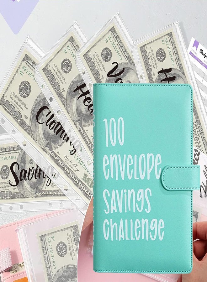 تحدي توفير المال باستخدام 100 ظرف، مجلد تحدي الـ 100 ظرف، طريقة سهلة وممتعة لتوفير 5050 دولارًا، مجلد دفتر ميزانية لتحديات التوفير مع أظرف نقدية للمكتب والمنزل والمدرسة (أخضر) - Image 5
