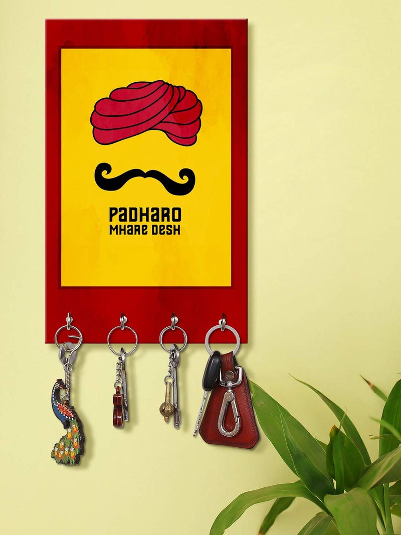 999STORE office organizer holder wall mount hanger organizer Padharo Mharae Desh key stand for wall (MDF_7.5X12 Inch_Multi) KeyholderP073 - Image 1