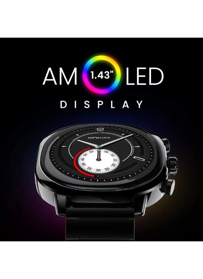 HiFuture - FutureFit Aix Stainless Steel Smart Watch With Gorilla Glass, Black - Image 1