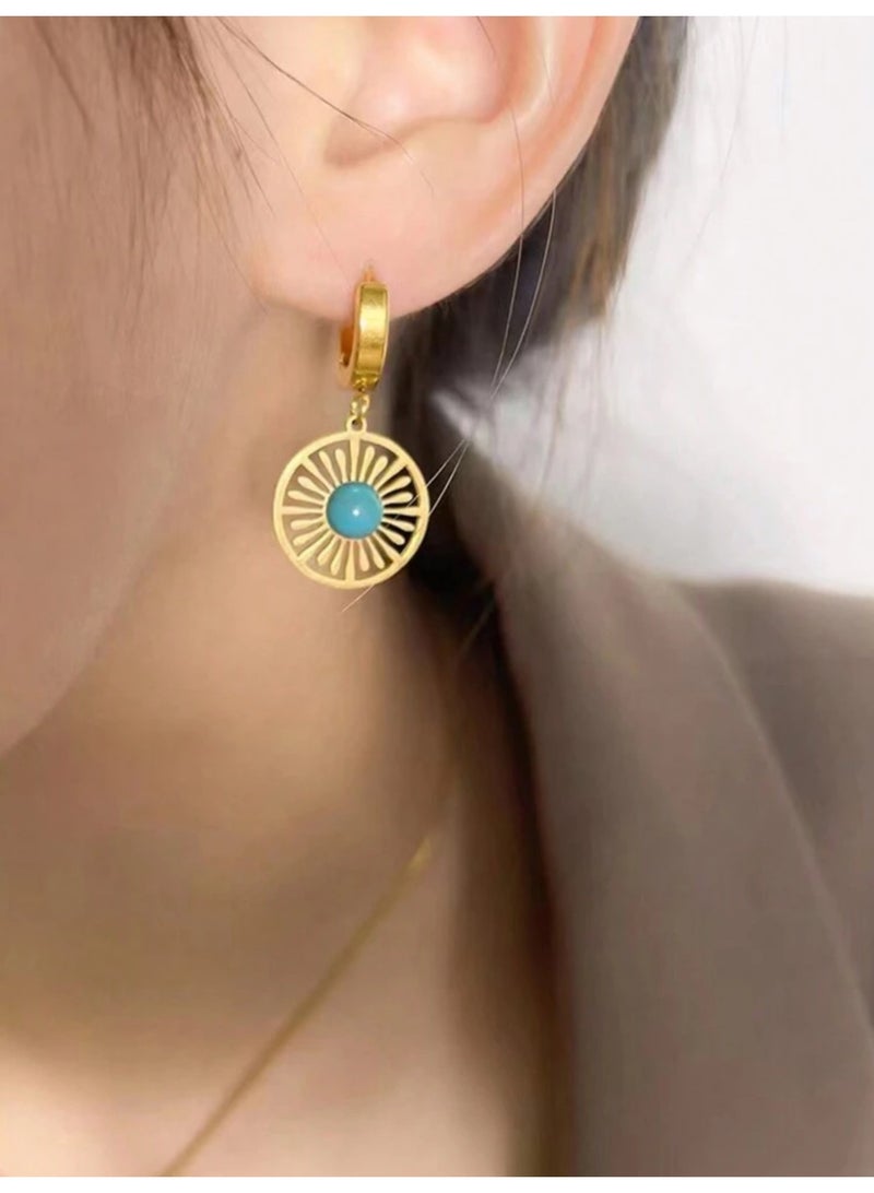 Dangle Charms Elegant & High Quality Stainless Steel Gold Plated Earrings For Women - Image 1