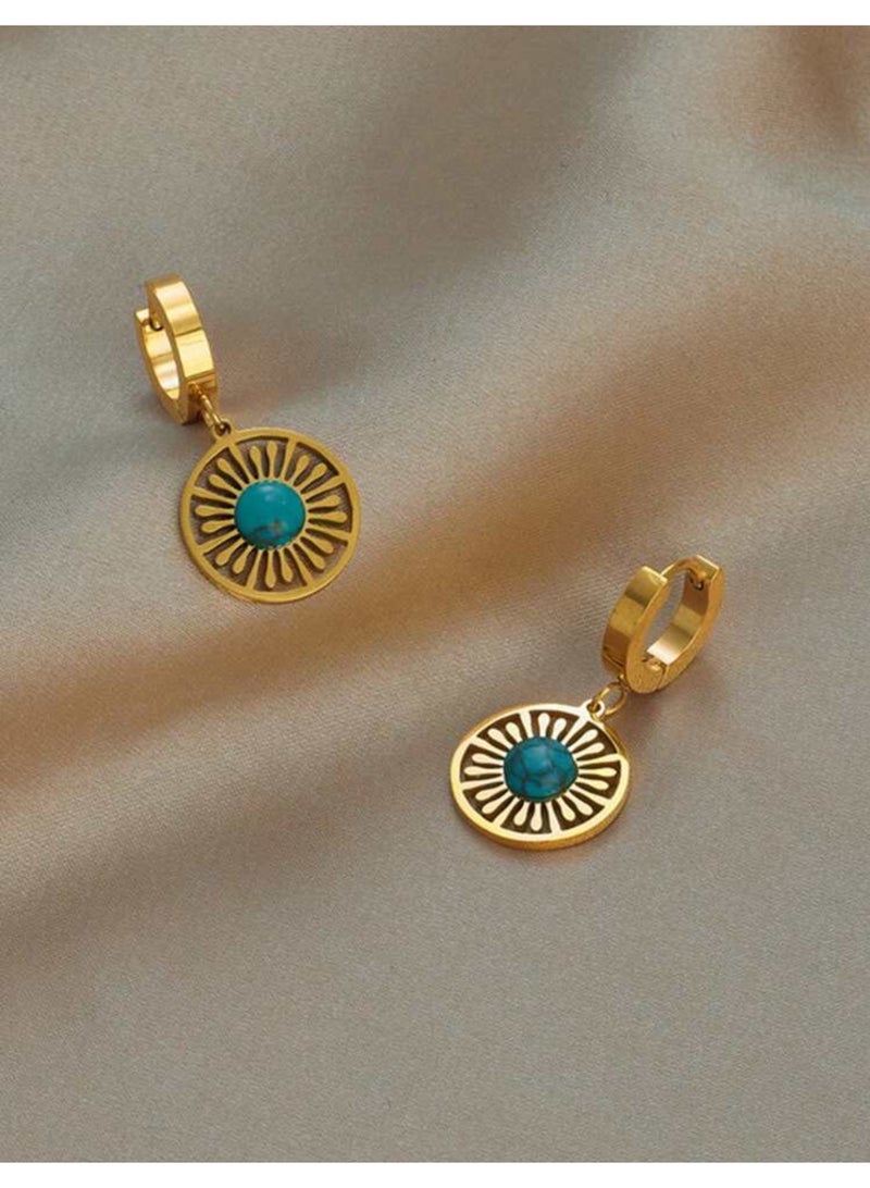 Dangle Charms Elegant & High Quality Stainless Steel Gold Plated Earrings For Women - Image 4