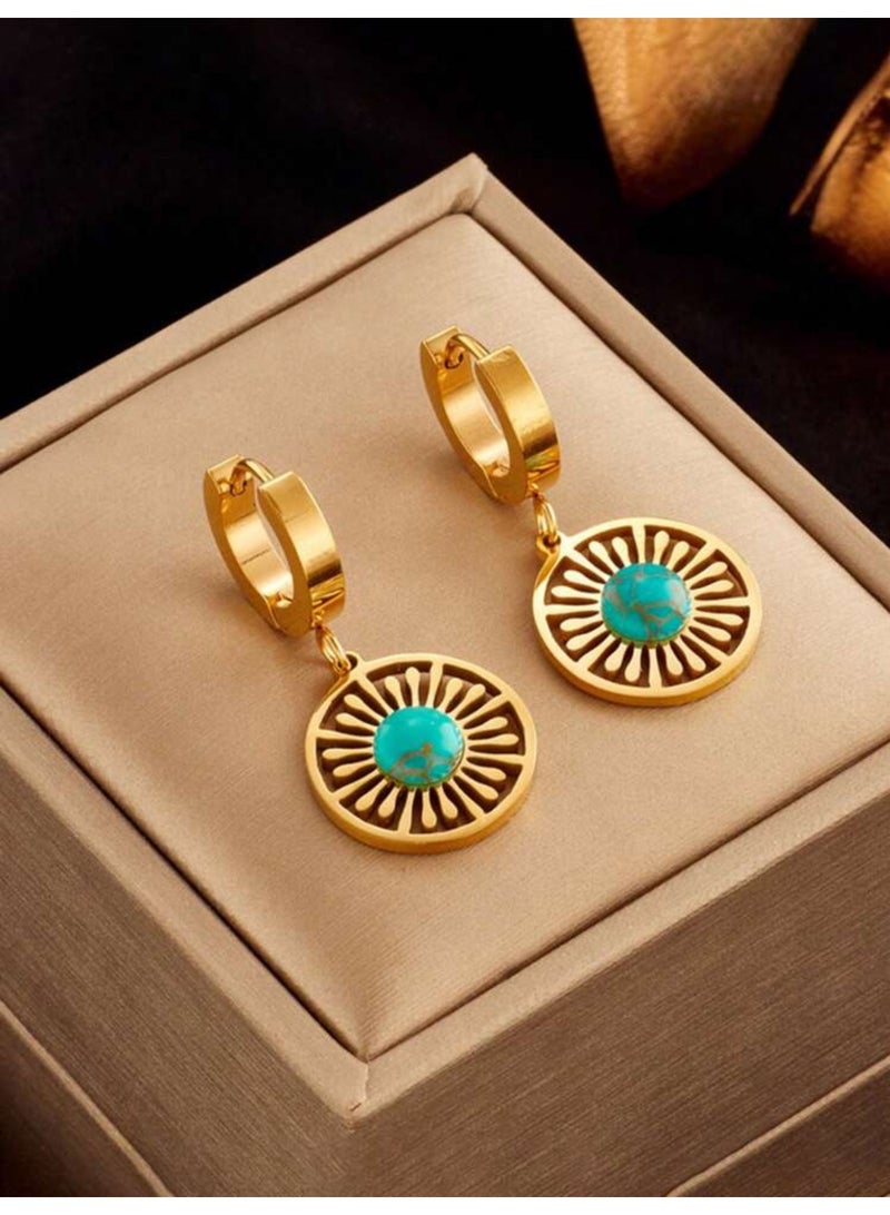 Dangle Charms Elegant & High Quality Stainless Steel Gold Plated Earrings For Women - Image 2