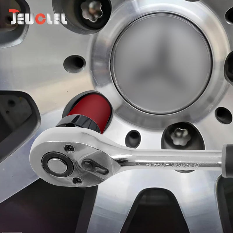 JEUCLEL مقبس إزالة صامولة قفل العجلة مقاس 17 مم متوافق مع مرسيدس بنز الفئة S W221، مستخرج صامولة العجلة الواقي من السرقة بمحرك 1/2 بوصة، تصميم رأس الزهرة، مفتاح جلبة صامولة العجلة المعدني - Image 4