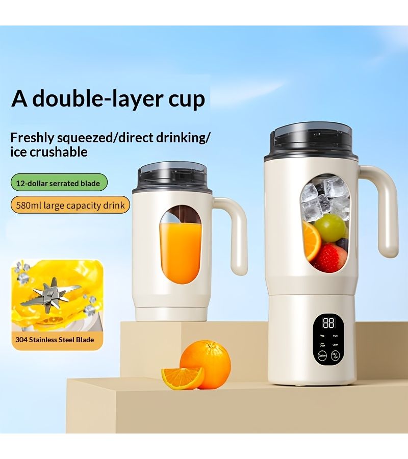 USB Rechargeable Portable Juicer White Small Smoothie Milkshake Maker Digital Display Ice Crusher 19 61oz Travel Easy Clean Dual Lid Cup With Handle - Image 5