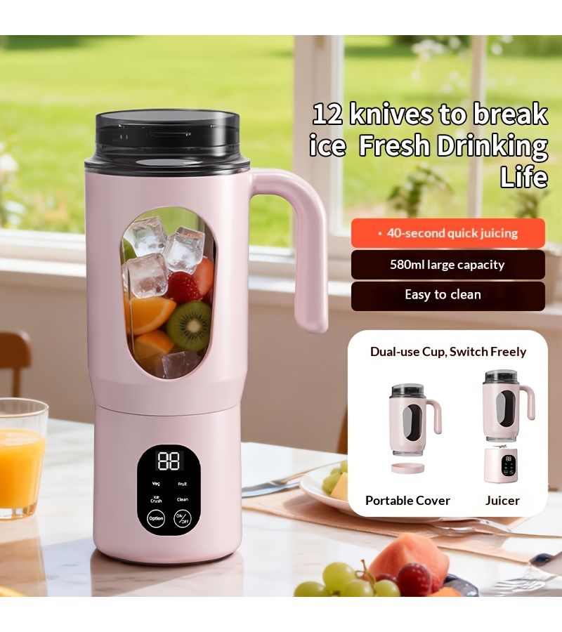USB Rechargeable Portable Juicer White Small Smoothie Milkshake Maker Digital Display Ice Crusher 19 61oz Travel Easy Clean Dual Lid Cup With Handle - Image 4