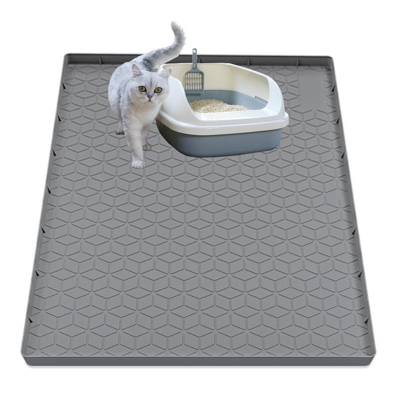 Jacooxi Cat Litter Mat for Litter Box, Silicone Large Cat Litter Trapping Mat - 31x22 in, Waterproof & Non-Slip, Durable & Easy Clean, Gray - Image 1