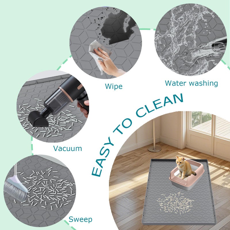 Jacooxi Cat Litter Mat for Litter Box, Silicone Large Cat Litter Trapping Mat - 31x22 in, Waterproof & Non-Slip, Durable & Easy Clean, Gray - Image 3
