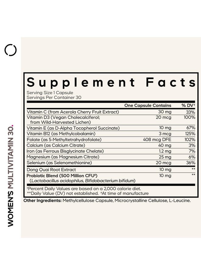 Codeage Codeage Women’s Multivitamin - Vitamins A, C, D3, E, B6, B12, Folate, Calcium, Magnesium, Iron, Dong Quai, Probiotics - 1 Capsule Per Serving - Daily Vitamin Pills for Women - Non-GMO - 30 Capsules  - Image 2
