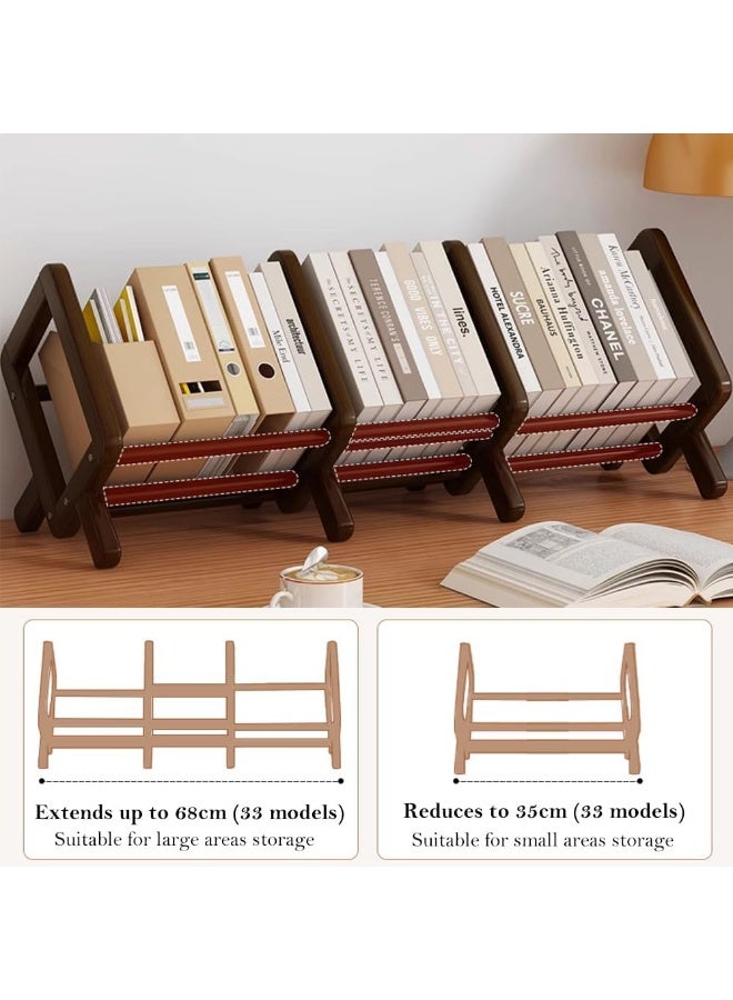 XiuWoo Adjustable Wood Desktop Storage Shelf, Large Capacity Bookshelf, Wooden Countertop Bookcase, Home Office Display Stand Rack, BambooTabletop Storage Rack, Document Storage Length Adjustable 52-102 cm - Image 2