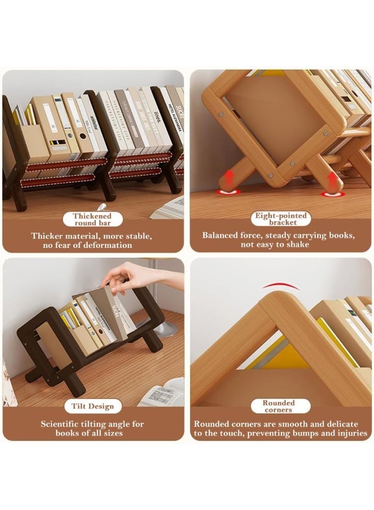 XiuWoo Adjustable Wood Desktop Storage Shelf, Large Capacity Bookshelf, Wooden Countertop Bookcase, Home Office Display Stand Rack, BambooTabletop Storage Rack, Document Storage Length Adjustable 52-102 cm - Image 3