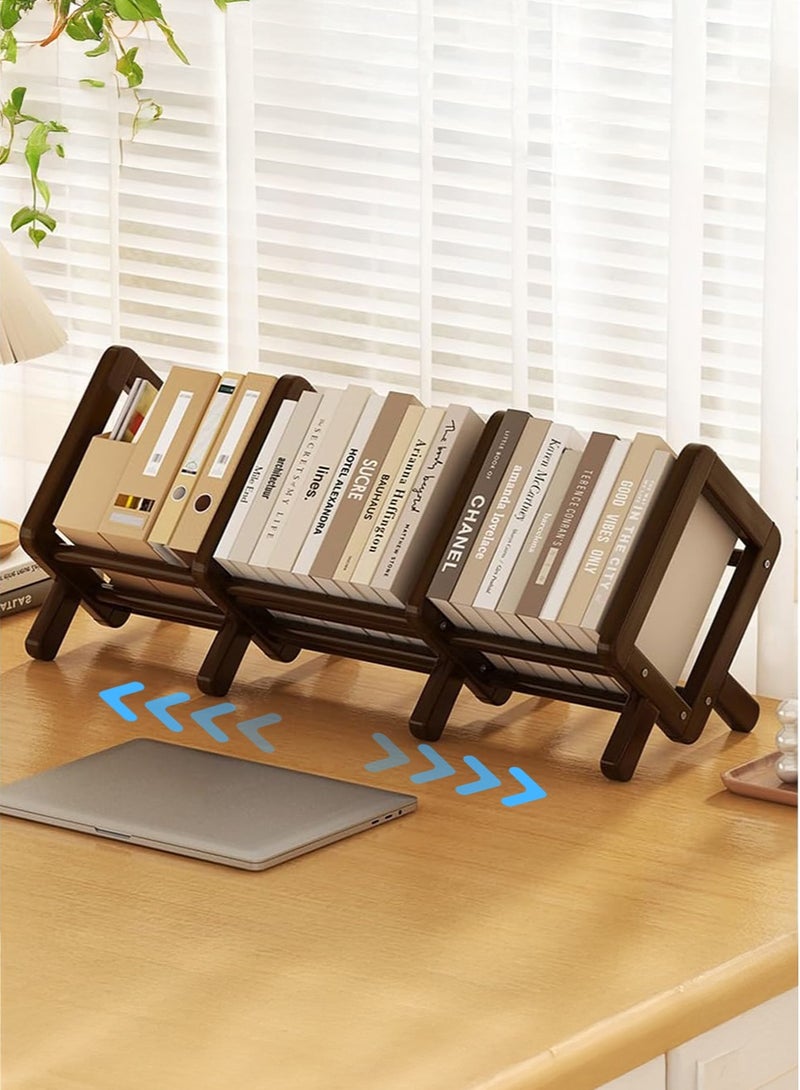 XiuWoo Adjustable Wood Desktop Storage Shelf, Large Capacity Bookshelf, Wooden Countertop Bookcase, Home Office Display Stand Rack, BambooTabletop Storage Rack, Document Storage Length Adjustable 52-102 cm - Image 1