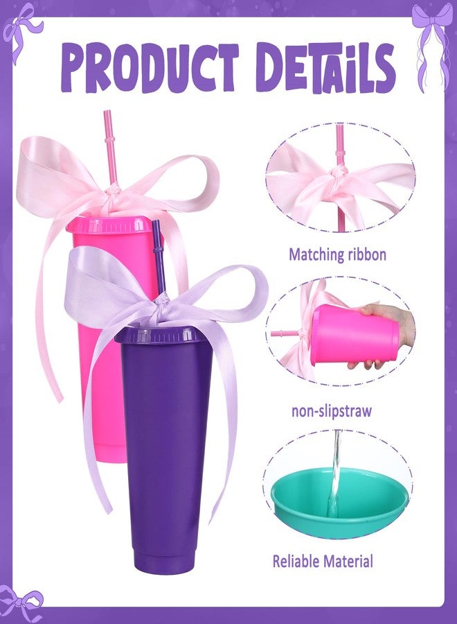 Rtteri 12 Pcs Kpop Theme Birthday Cups 24oz Party Favor Bulk Plastic Reusable Water Bottle with Lids Straws and 4 Roll Ribbons for Singer Party Popular Purple Birthday Friendship Fan Favor Decoration - Image 3