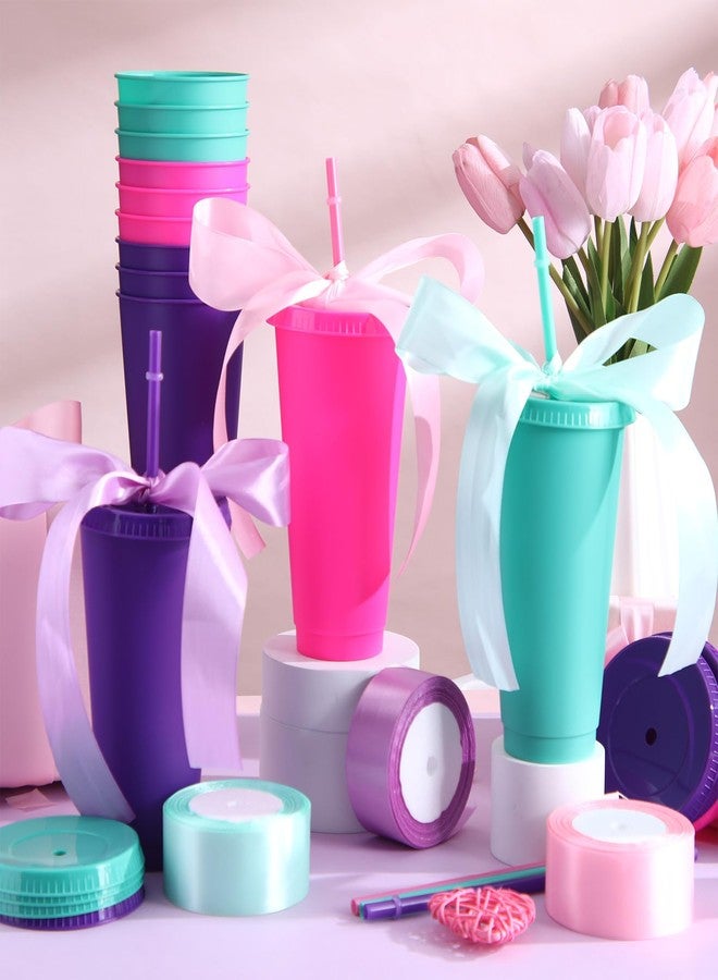 Rtteri 12 Pcs Kpop Theme Birthday Cups 24oz Party Favor Bulk Plastic Reusable Water Bottle with Lids Straws and 4 Roll Ribbons for Singer Party Popular Purple Birthday Friendship Fan Favor Decoration - Image 5
