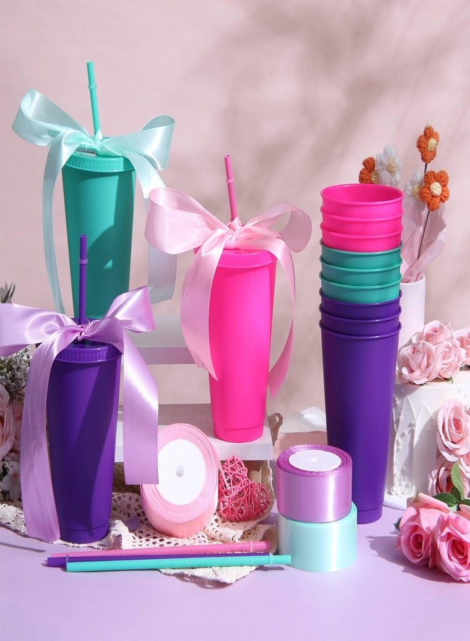 Rtteri 12 Pcs Kpop Theme Birthday Cups 24oz Party Favor Bulk Plastic Reusable Water Bottle with Lids Straws and 4 Roll Ribbons for Singer Party Popular Purple Birthday Friendship Fan Favor Decoration - Image 2