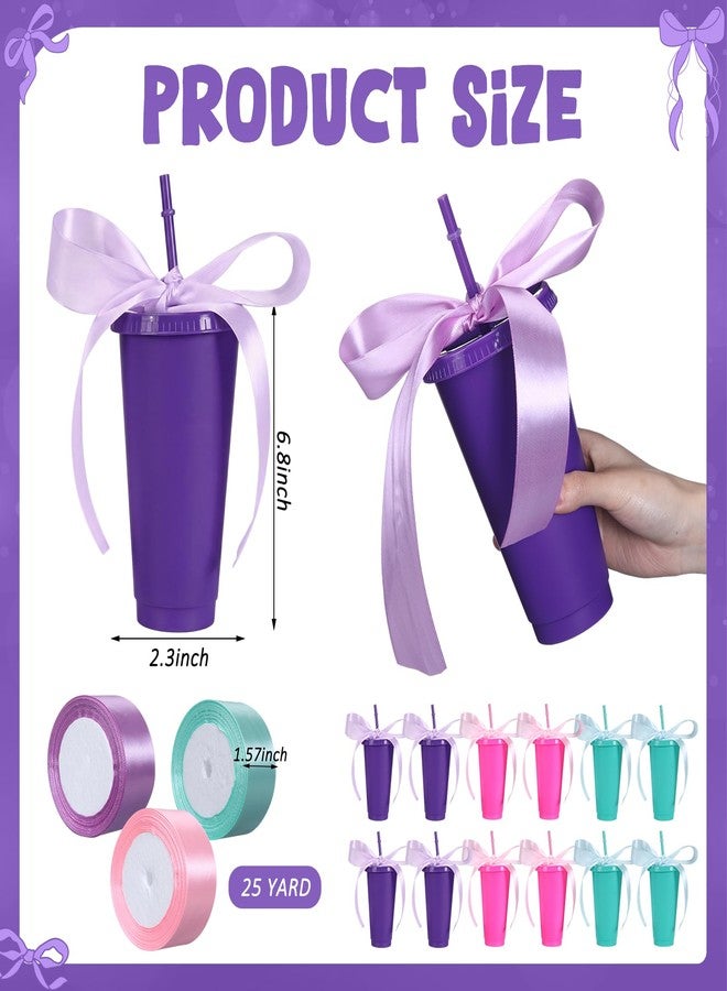 Rtteri 12 Pcs Kpop Theme Birthday Cups 24oz Party Favor Bulk Plastic Reusable Water Bottle with Lids Straws and 4 Roll Ribbons for Singer Party Popular Purple Birthday Friendship Fan Favor Decoration - Image 4