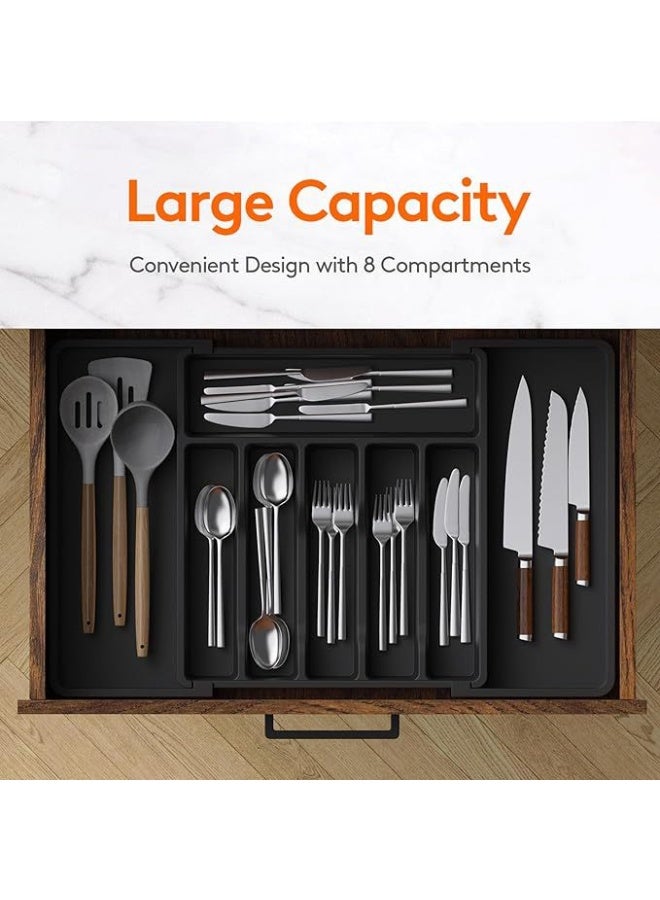 Universal Expandable Silverware Drawer Organizer - Large Adjustable Utensil Tray & BPA-Free Cutlery Holder for Spoons, Forks, Knives, Plastic Kitchen Storage (33-57x38x5cm, Black) - Image 3