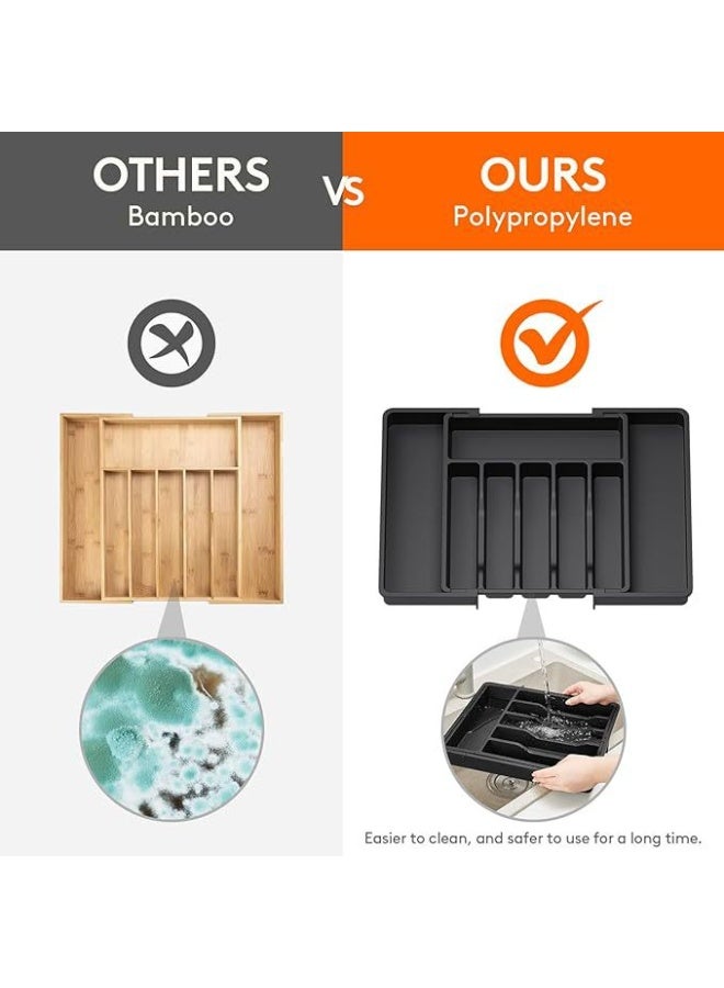 Universal Expandable Silverware Drawer Organizer - Large Adjustable Utensil Tray & BPA-Free Cutlery Holder for Spoons, Forks, Knives, Plastic Kitchen Storage (33-57x38x5cm, Black) - Image 5