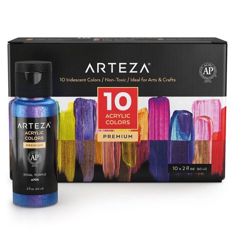 ARTEZA مجموعة ألوان الأكريليك المتلألئة من ARTEZA - 10 ألوان (60 مل) - Image 1