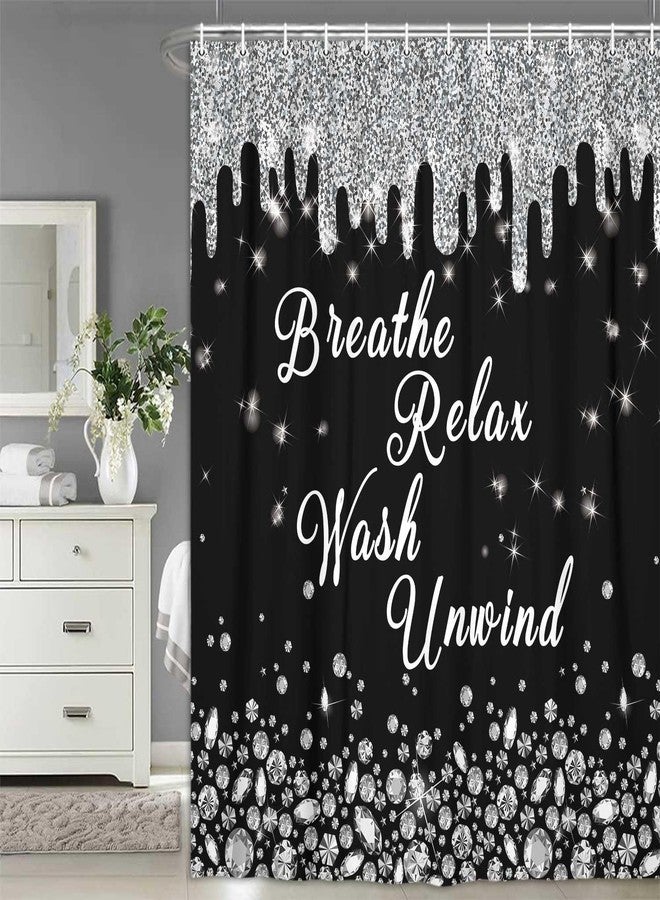 DeeCabin Black Silver Glitter Diamond Shower Curtain, Bling Shiny Queen Style Bathroom Curtain Decor, Modern Luxury Sparkly Shower Curtain Set with 12 Hooks, 70X70IN - Image 2