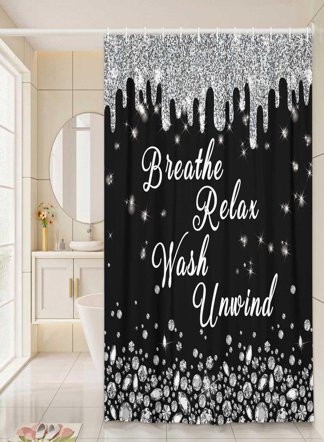 DeeCabin Black Silver Glitter Diamond Shower Curtain, Bling Shiny Queen Style Bathroom Curtain Decor, Modern Luxury Sparkly Shower Curtain Set with 12 Hooks, 70X70IN - Image 3