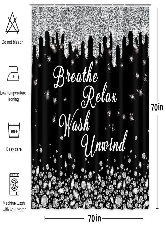 DeeCabin Black Silver Glitter Diamond Shower Curtain, Bling Shiny Queen Style Bathroom Curtain Decor, Modern Luxury Sparkly Shower Curtain Set with 12 Hooks, 70X70IN - Image 4