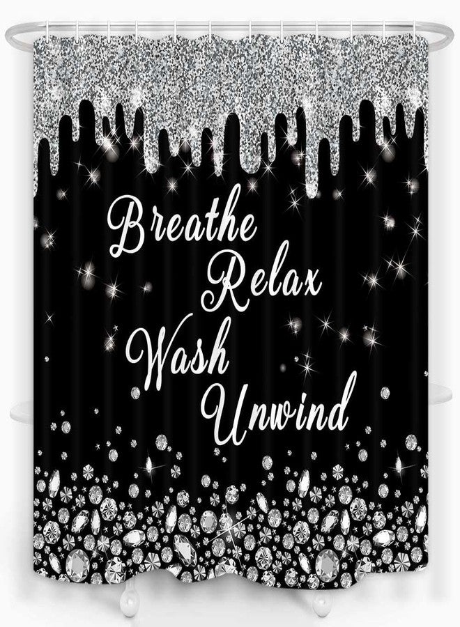 DeeCabin Black Silver Glitter Diamond Shower Curtain, Bling Shiny Queen Style Bathroom Curtain Decor, Modern Luxury Sparkly Shower Curtain Set with 12 Hooks, 70X70IN - Image 1