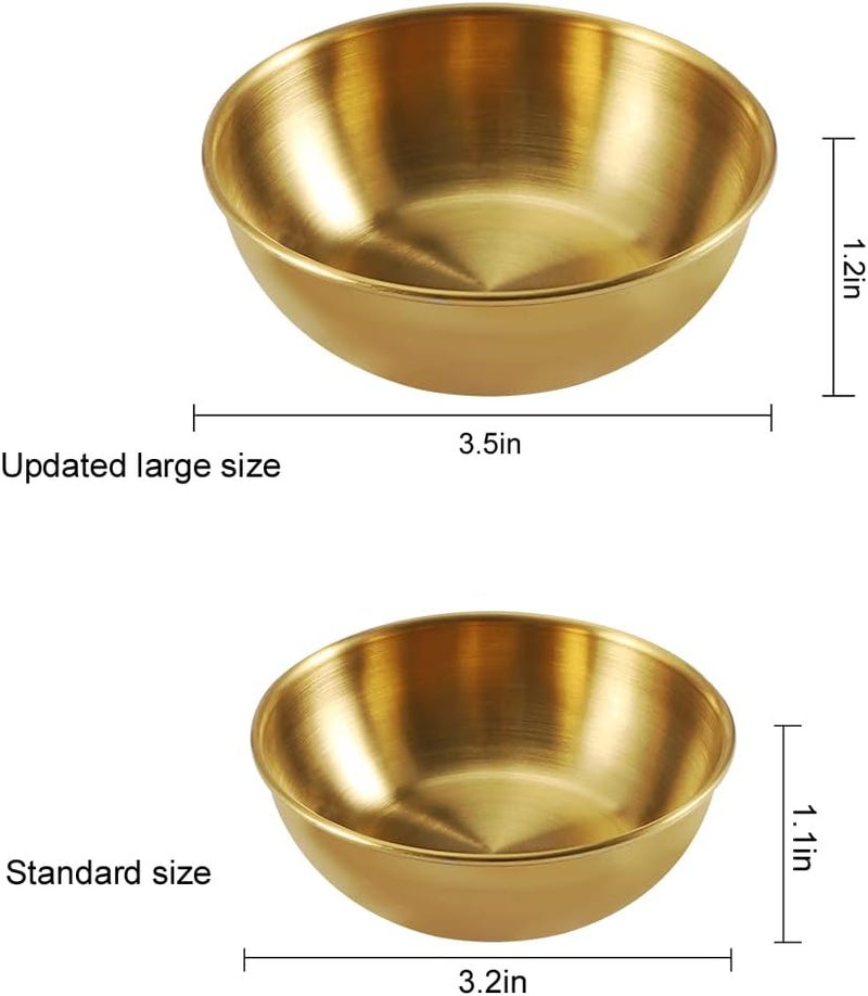 Amytalk 8 Pack 3.5inch Stainless Steel Sauce Dishes Mini Individual Saucers Bowl Round Seasoning Dishes Sushi Dipping Bowl Appetizer Plates, Golden - Image 2