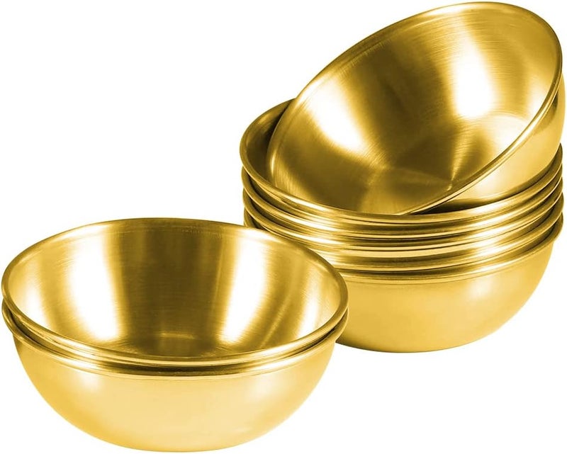 Amytalk 8 Pack 3.5inch Stainless Steel Sauce Dishes Mini Individual Saucers Bowl Round Seasoning Dishes Sushi Dipping Bowl Appetizer Plates, Golden - Image 1