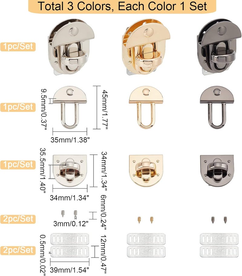 klarako 3 Colors Purse Twist Lock, Clutches Closure Handbag Turn Locks Clasp Metal Clip Buckle Fasteners Alloy Latches Catch Clasp DIY Leathercraft Briefcase Purse Making Hardware Accessory - Image 3