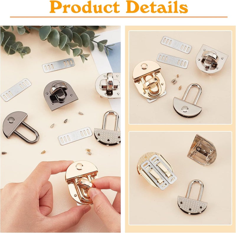 klarako 3 Colors Purse Twist Lock, Clutches Closure Handbag Turn Locks Clasp Metal Clip Buckle Fasteners Alloy Latches Catch Clasp DIY Leathercraft Briefcase Purse Making Hardware Accessory - Image 2